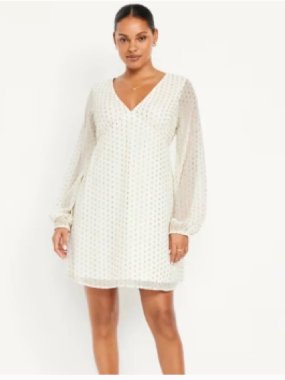 Textured Long-Sleeve Mini Dress - Large